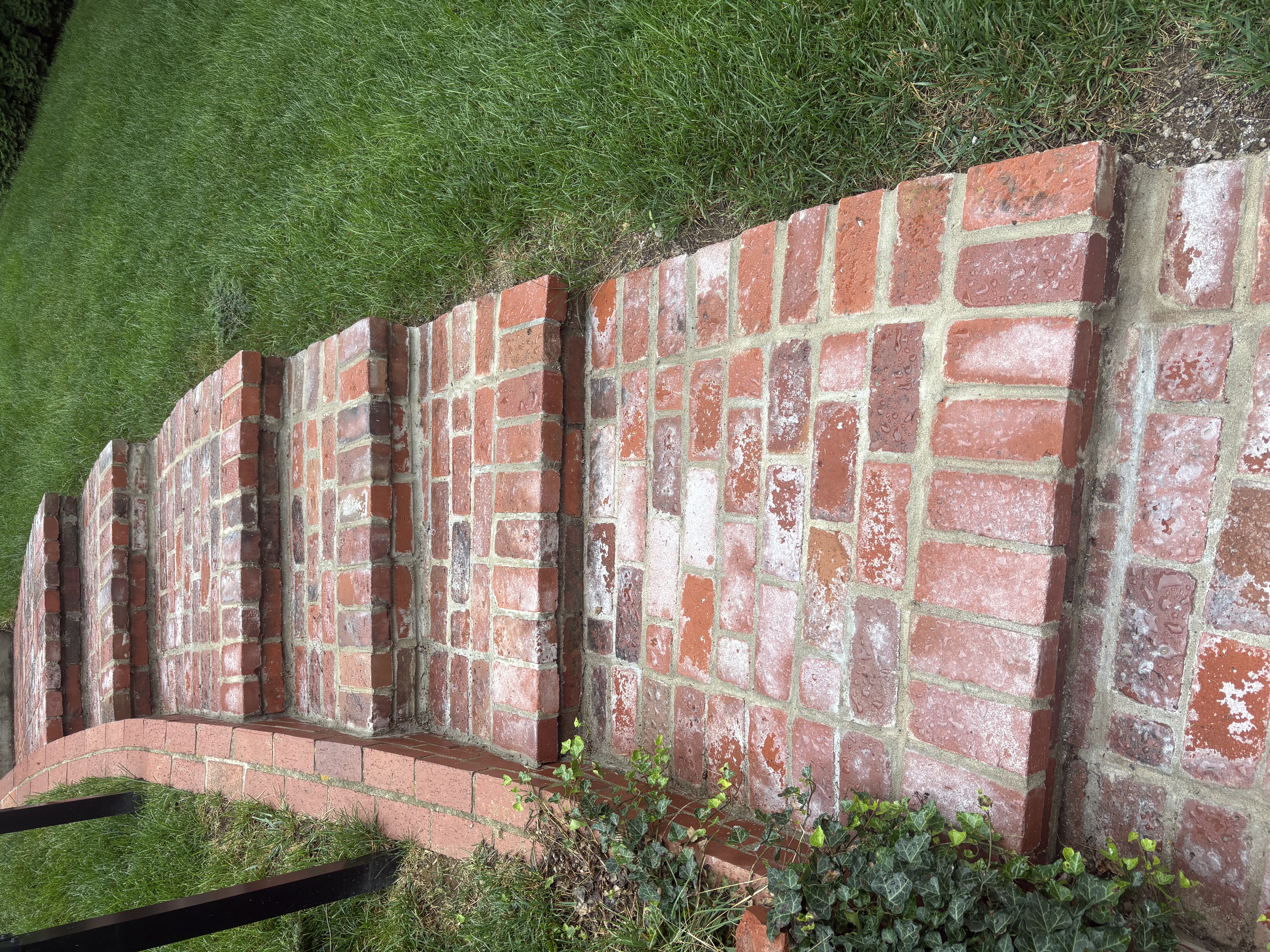 Restored red brick outdoor staircase